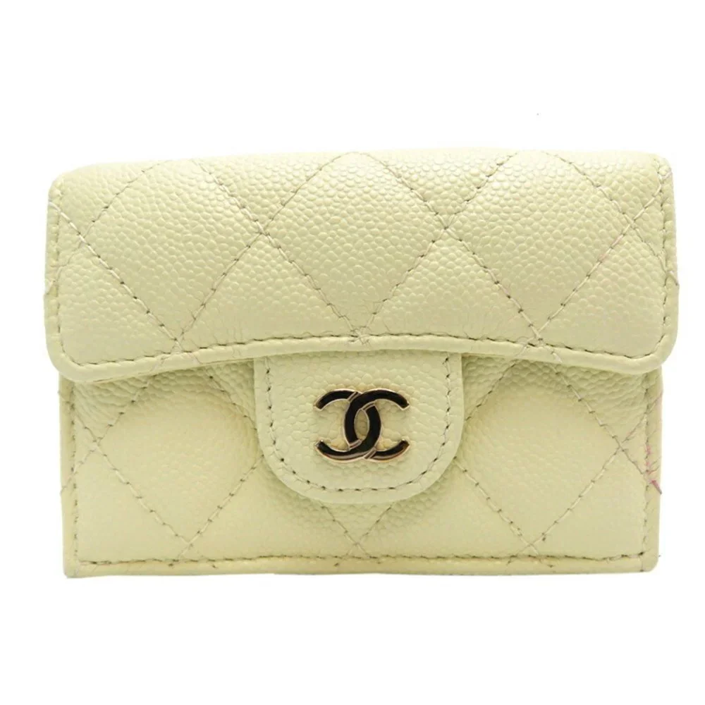 CHANEL White Caviar Leather Wallet